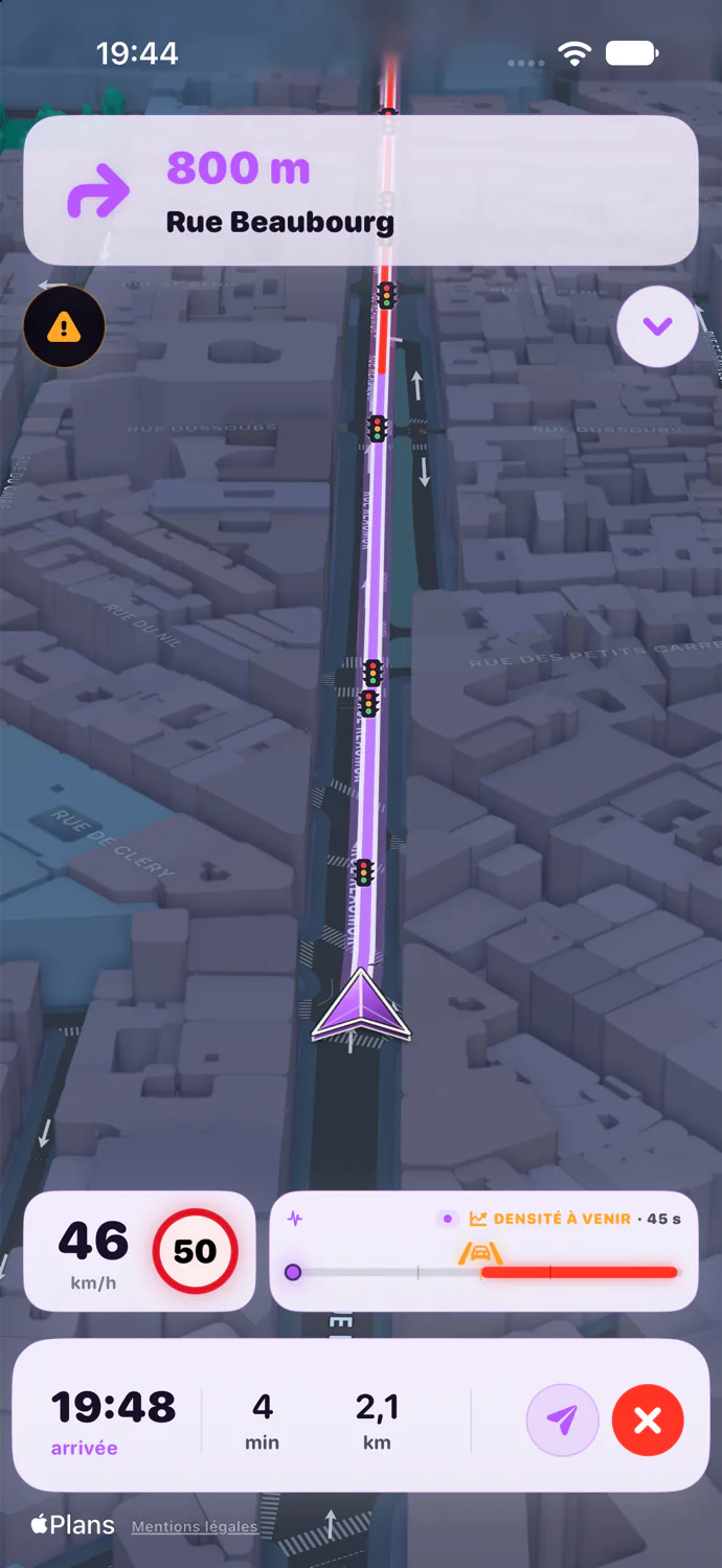 Le guidage en ville, avec Horizon en bas de l’écran