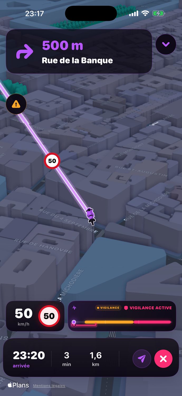 Une zone de vigilance sur le trajet, signalée dans Horizon