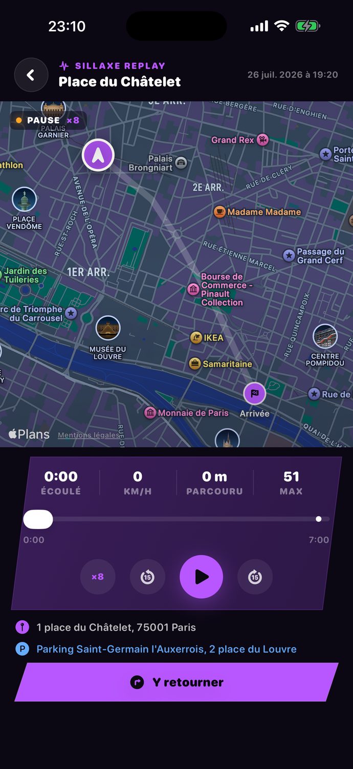 Sillaxe Replay&nbsp;: un trajet terminé, rejoué sur la carte